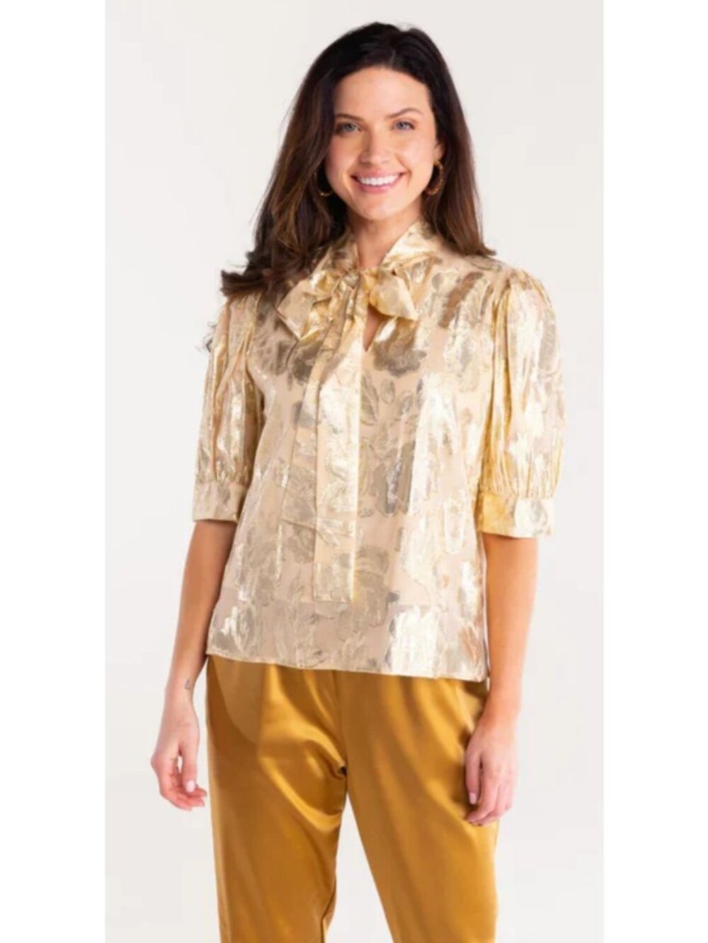 NWT S'EDGE Celeste Top Heavenly Metallic Gold Jacquard Size S $218 [jb]